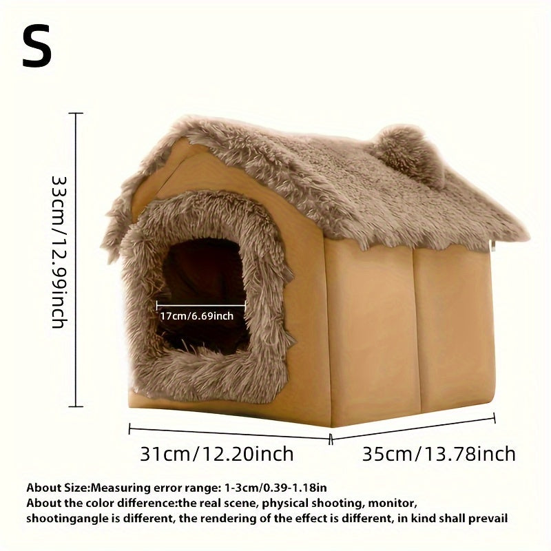 Cama de pelúcia confortável para cães e gatos, casinha para gatos com fundo antiderrapante removível