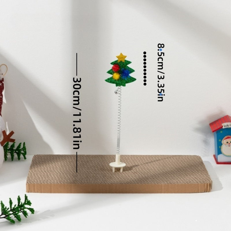 Brinquedo de Gato de Natal - Poste de Arranhar de Pelúcia de Papai Noel e Renas com Enfeites,.