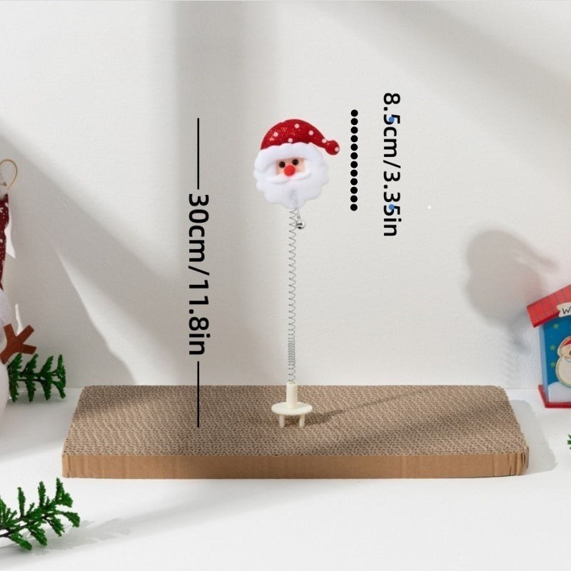 Brinquedo de Gato de Natal - Poste de Arranhar de Pelúcia de Papai Noel e Renas com Enfeites,.