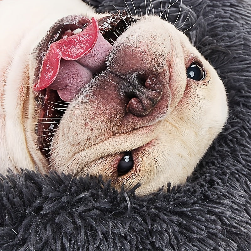 Cama de pelúcia macia Donut Cuddler de pele sintética para cães e gatos