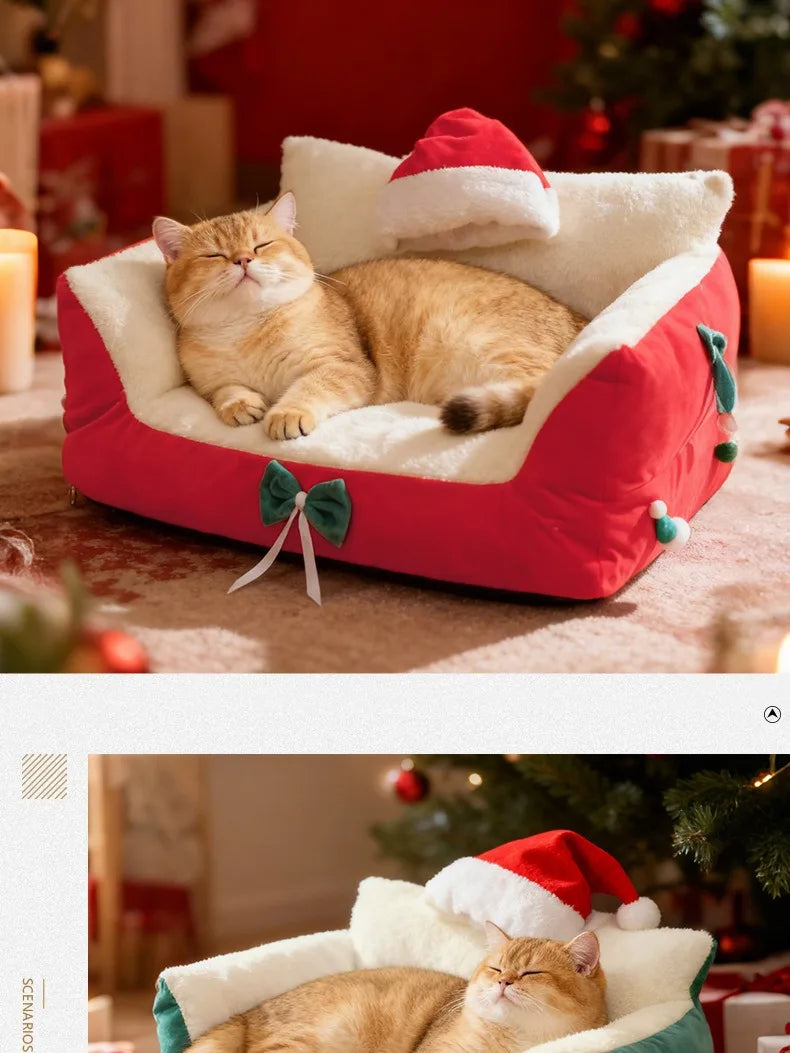 Ninho para gatos quentinho no inverno, removível e lavável, extragrande, acessórios de Natal para pets