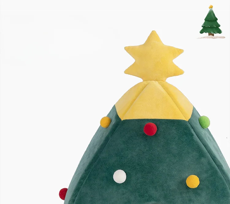 Ninho de Natal para Gato/Cachorro, Quentinho e Confortável, de Pelúcia, em Formato de Toca, Árvore, Desmontável e Lavável