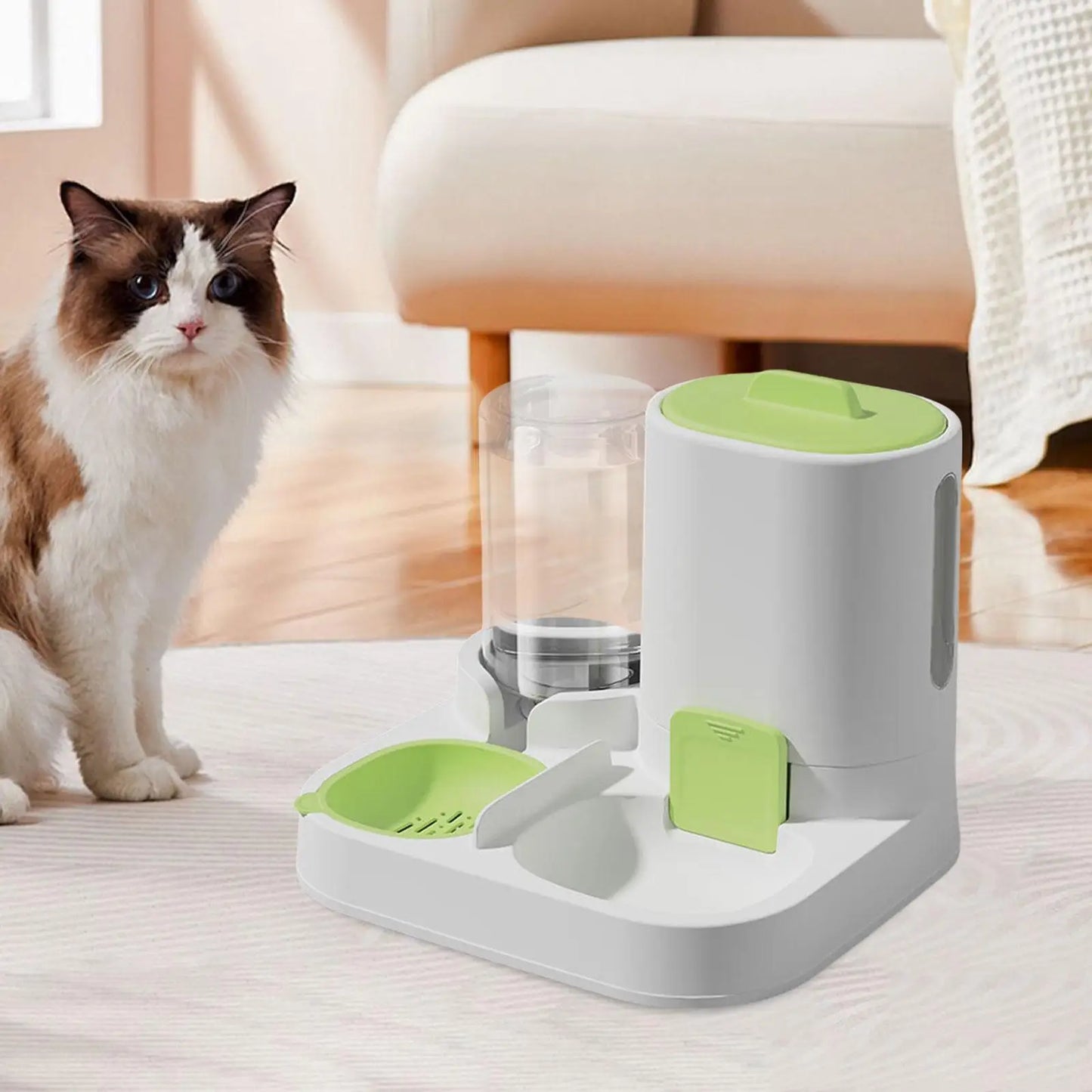 Automatic pet feeder, water dispenser, portable dog bowl.