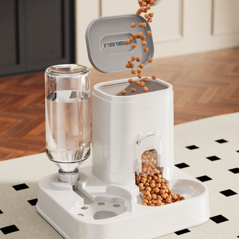 Alimentador automático integrado e dispensador de água para animais de estimação, adequado para cães e gatos.