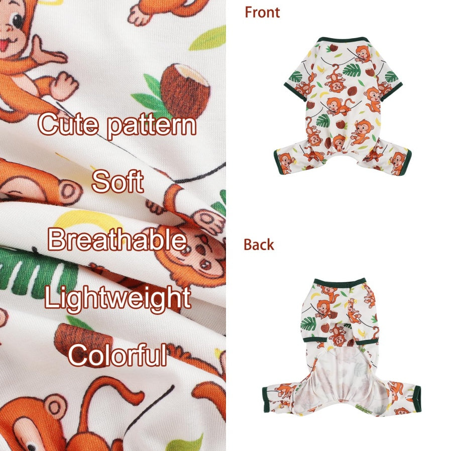 Pijamas para cachorro, primavera verão, roupas para cães pequenos, menina e menino, cachorro, gato, pijama para animais de estimação, macaco marrom
