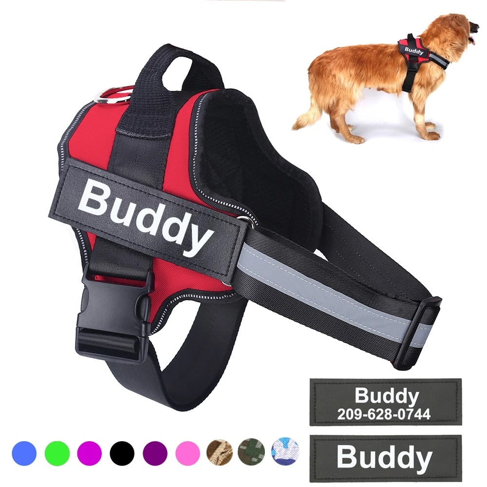 Arnês para cães personalizado, sem puxar, refletivo, respirável, ajustável, colete para cães pequenos e grandes, com patch personalizado, suprimentos para animais de estimação