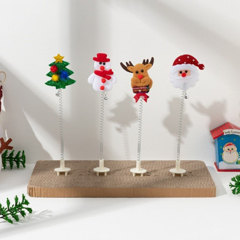 Brinquedo de Gato de Natal - Poste de Arranhar de Pelúcia de Papai Noel e Renas com Enfeites,.