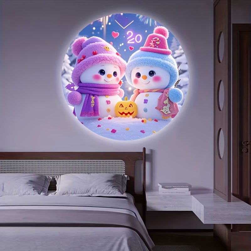 Projetor de luz USB com elementos natalícios, estampa de boneco de neve, trenó do Papai Noel e renas, luz projetora direcional giratória 360°