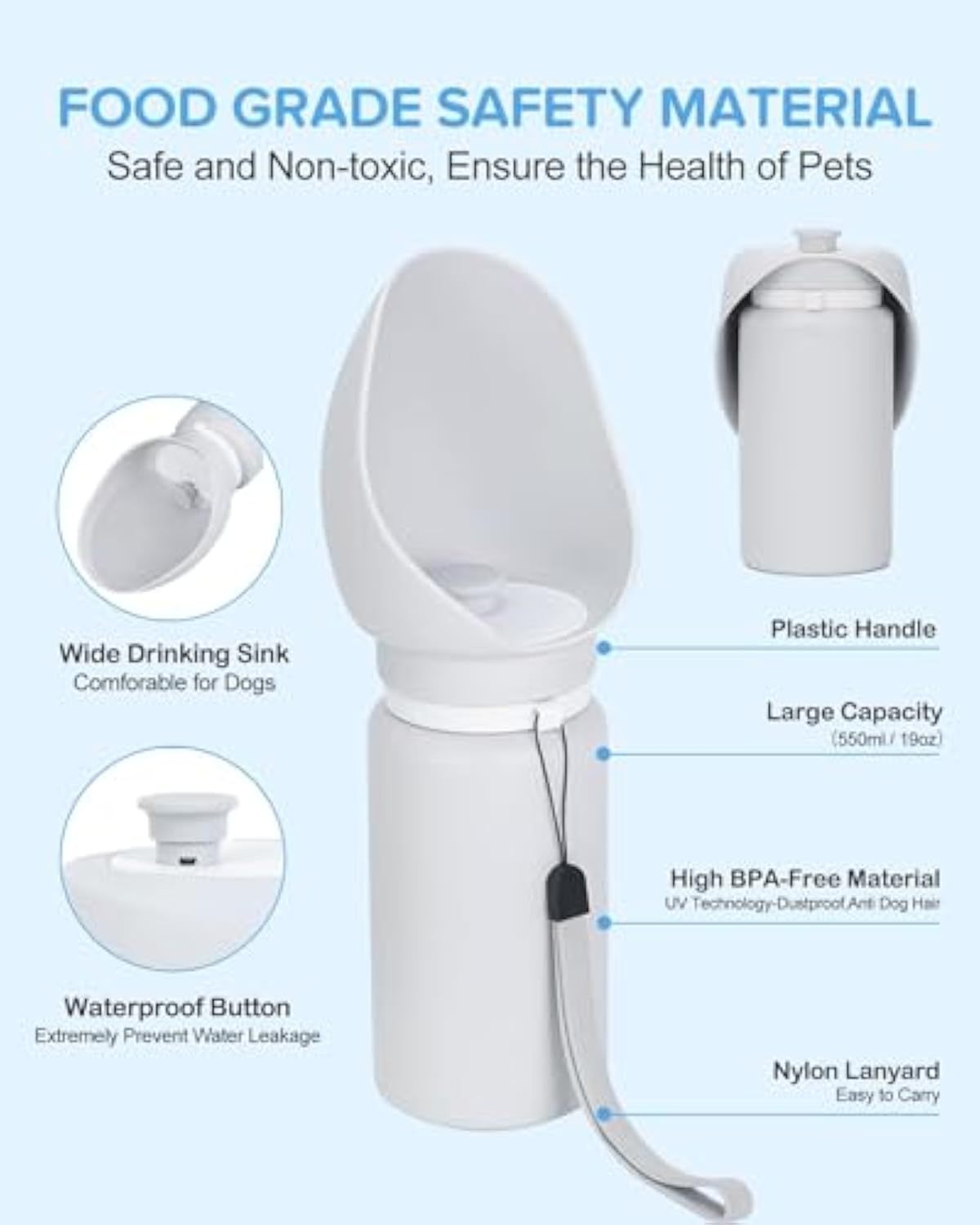 Garrafa de água para cães, portátil, para viagem, dobrável, leve, dispensador de água para cães, tigela para beber, para atividades ao ar livre
