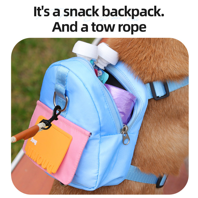 Bolsa de armazenamento para lanches de animais de estimação, mochila multifuncional de grande capacidade para cães, mochila ajustável com arnês, adequada para viagens e caminhadas com animais de estimação