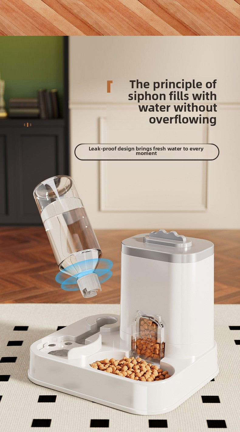 Alimentador automático integrado e dispensador de água para animais de estimação, adequado para cães e gatos.