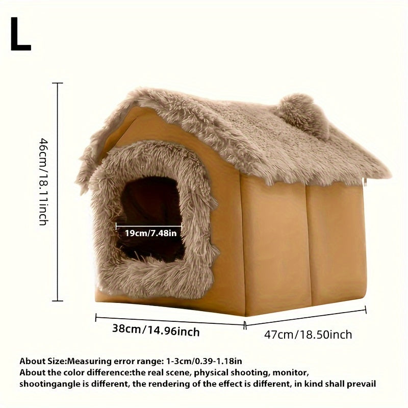 Cama de pelúcia confortável para cães e gatos, casinha para gatos com fundo antiderrapante removível