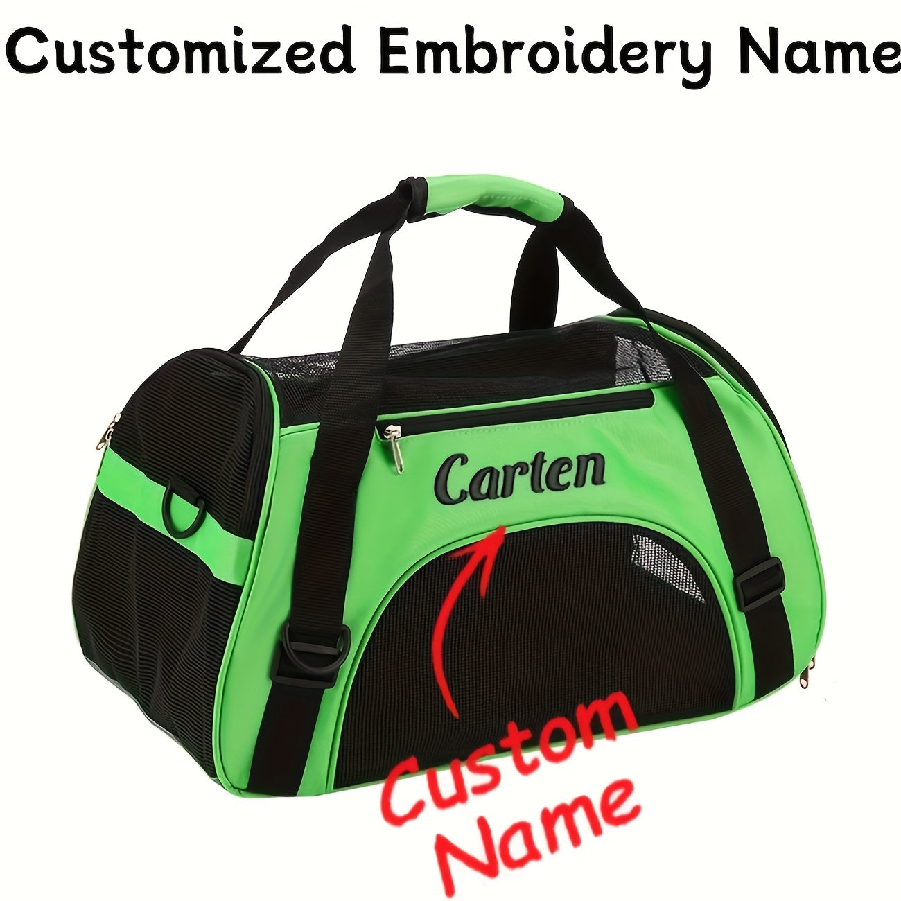 Mochila para transporte de cães e gatos bordada personalizada - Bolsa de viagem  com malha de ventilação, design dobrável e transversal e poliéster durável.