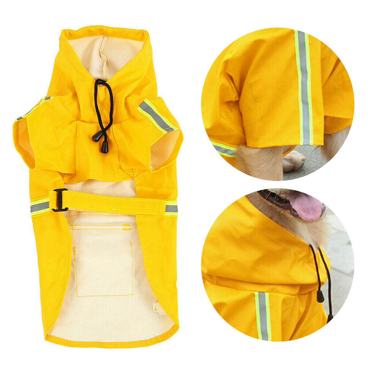 Capa de chuva para cachorro, capa de chuva impermeável para cachorro com faixa refletiva de segurança, poncho com capuz e coleira para cachorros