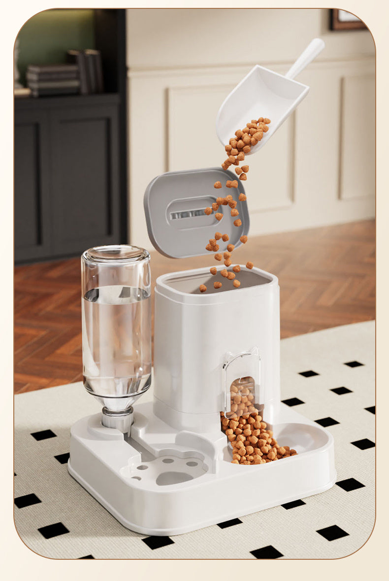 Alimentador automático integrado e dispensador de água para animais de estimação, adequado para cães e gatos.