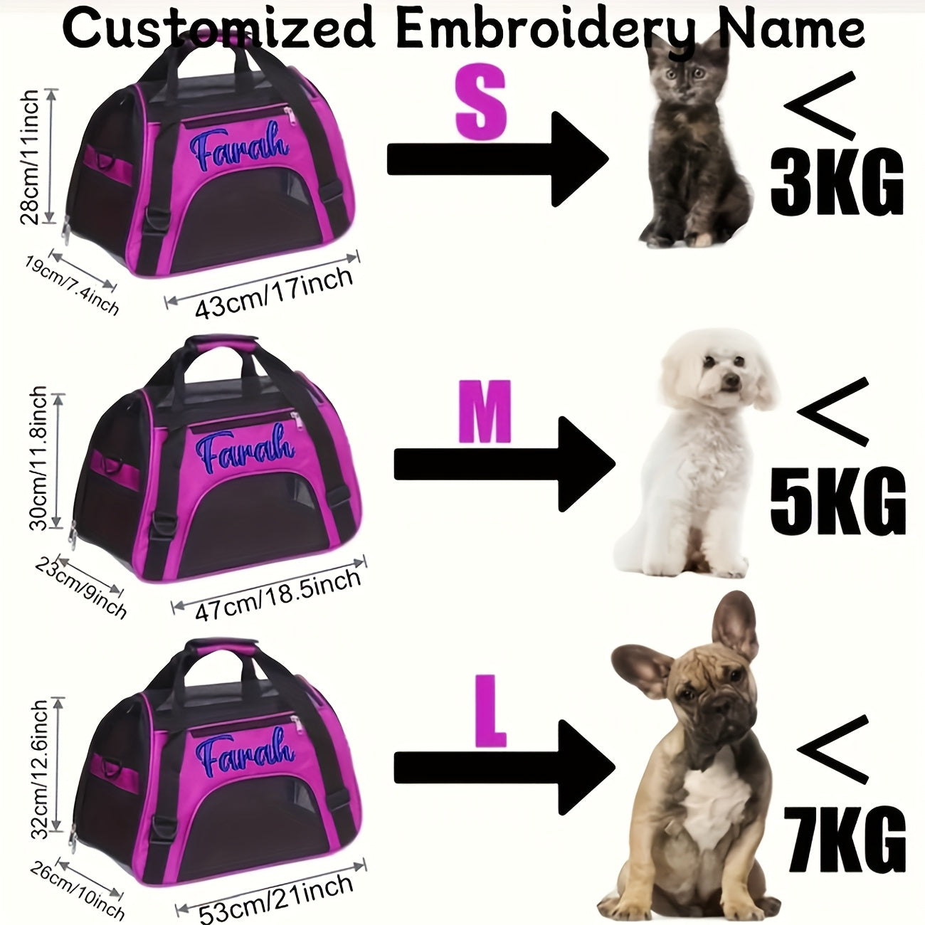 Mochila para transporte de cães e gatos bordada personalizada - Bolsa de viagem  com malha de ventilação, design dobrável e transversal e poliéster durável.