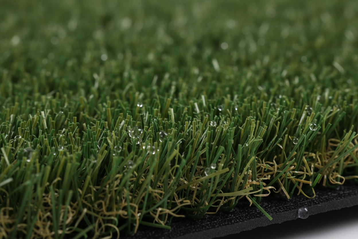 Detalhe da textura e qualidade do tapete de grama artificial