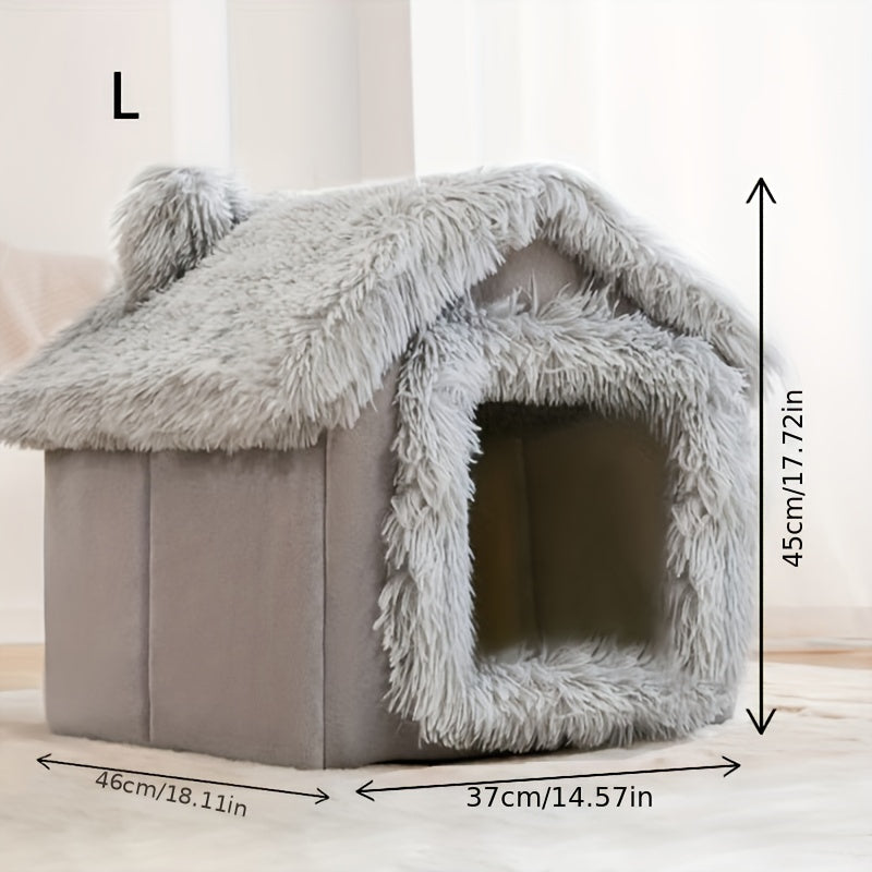 Cama de pelúcia confortável para cães e gatos, casinha para gatos com fundo antiderrapante removível