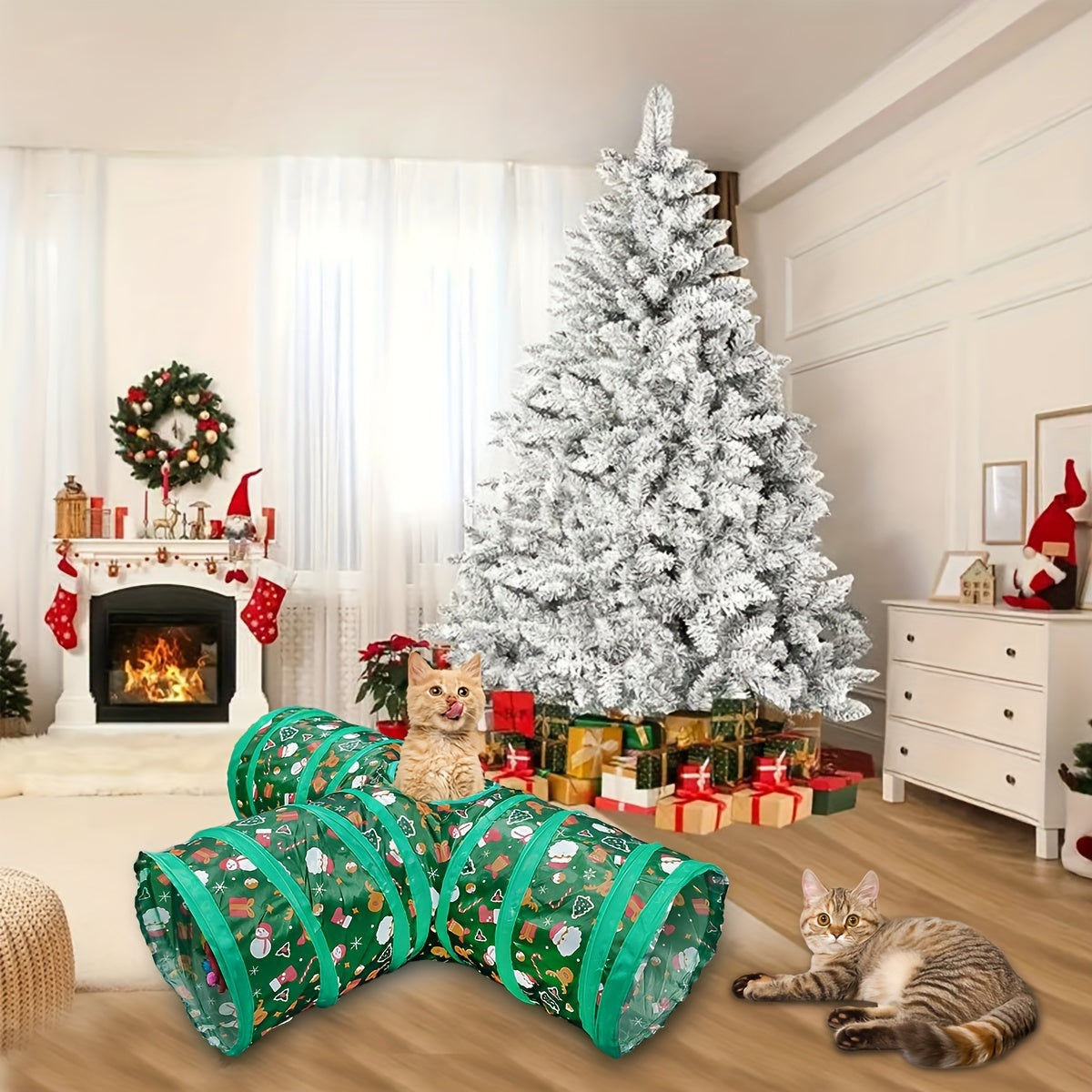 Túnel Natal dobrável para gatos - Esconderijo interativo para gatos, cães e coelhos