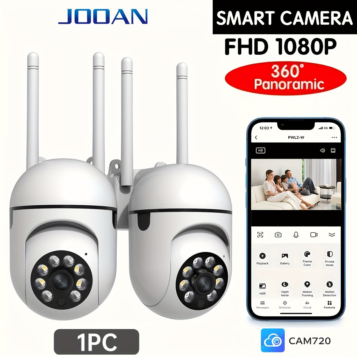 Câmera com visão noturna colorida sem fio WIFI 1080P Full HD Câmera interna/externa Áudio fio WIFI Pan/Tilt/Zoom 2.4G Wi-Fi Câmera de segurança residencial inteligente com rastreamento de movimento