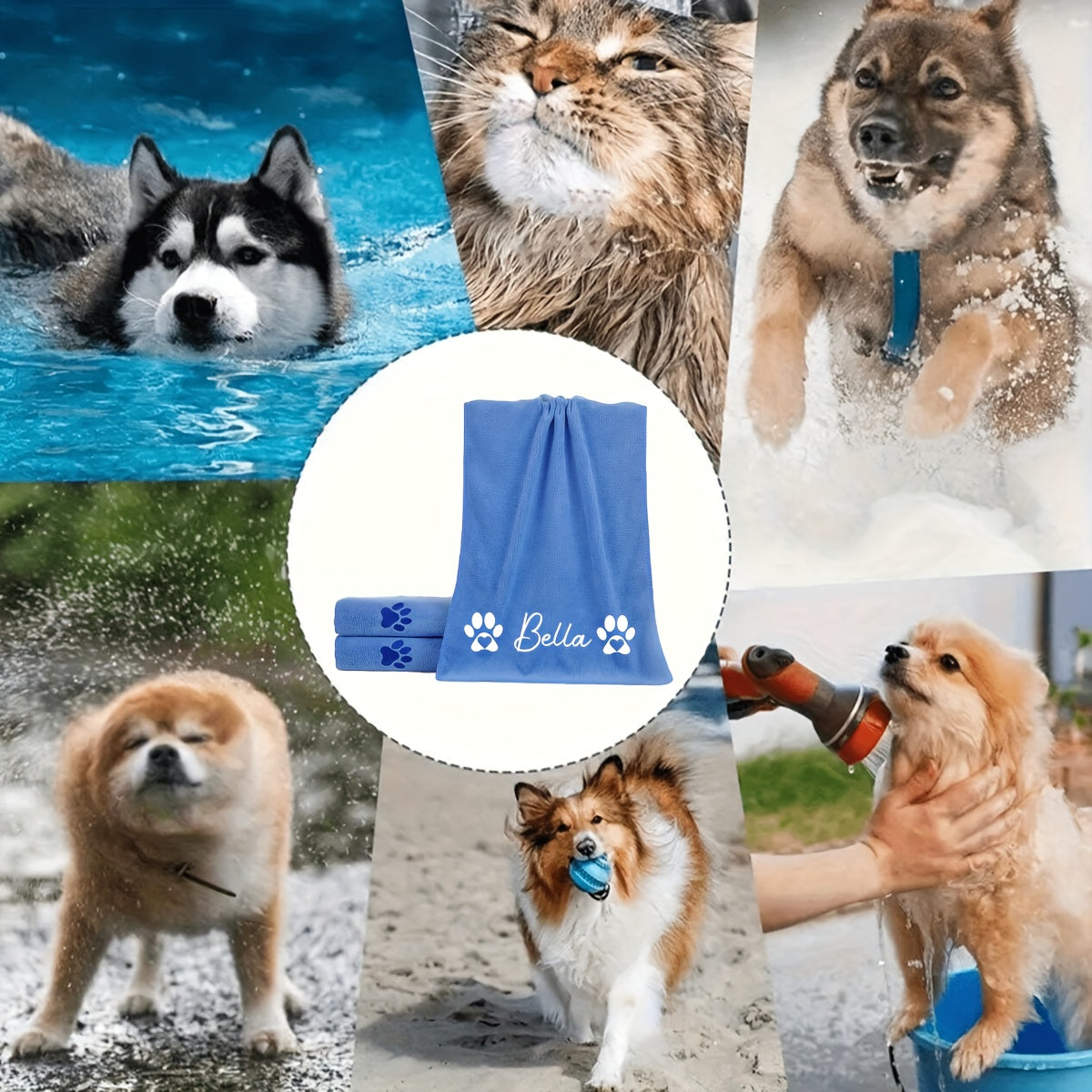 Toalha de Banho Personalizada para Pets - Secagem Rápida com Nome/Texto Personalizado