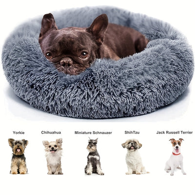 Cama de pelúcia macia Donut Cuddler de pele sintética para cães e gatos