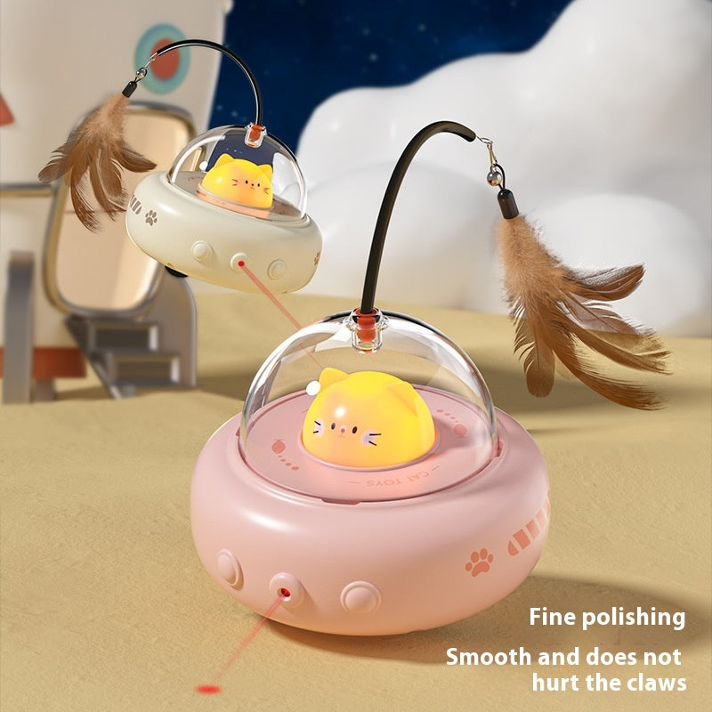 Brinquedo Elétrico Smart Teaser para Gatos, em Formato de OVNI, com Sino, para Animais de Estimação