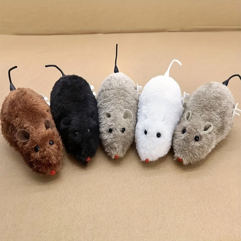 Conjunto de 4 brinquedos de ratos mecânicos de peluche com corda, rato falso de brincar com mecanismo de corda para gatos e cães