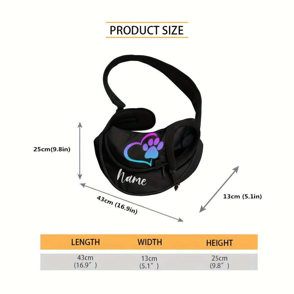 Bolsa Portátil para Pets com Nome/Texto Personalizado - Transportadora de Cães e Gatos Hands-Free com Costas em Malha Respirável, Alça Ajustável