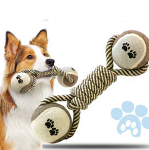 Bola de tênis com corda e halteres para animais de estimação, brinquedos para mastigar, limpeza dos dentes