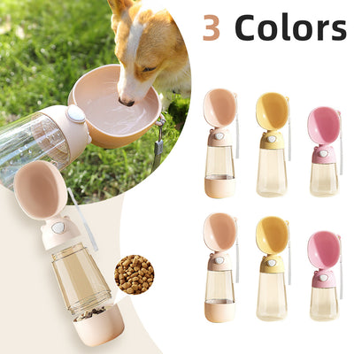 Garrafa de água portátil para cachorro, recipiente para comida e água para animais de estimação.