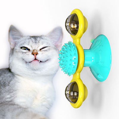 Moinho de vento giratório para gatos, brinquedo multifuncional para arranhar e coçar os dentes