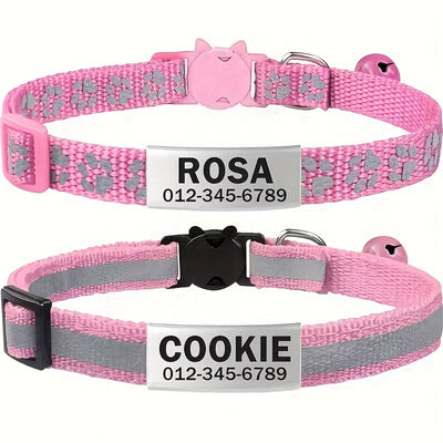 2 unidades de Coleiras Refletoras Personalizadas para Gatos com Sino