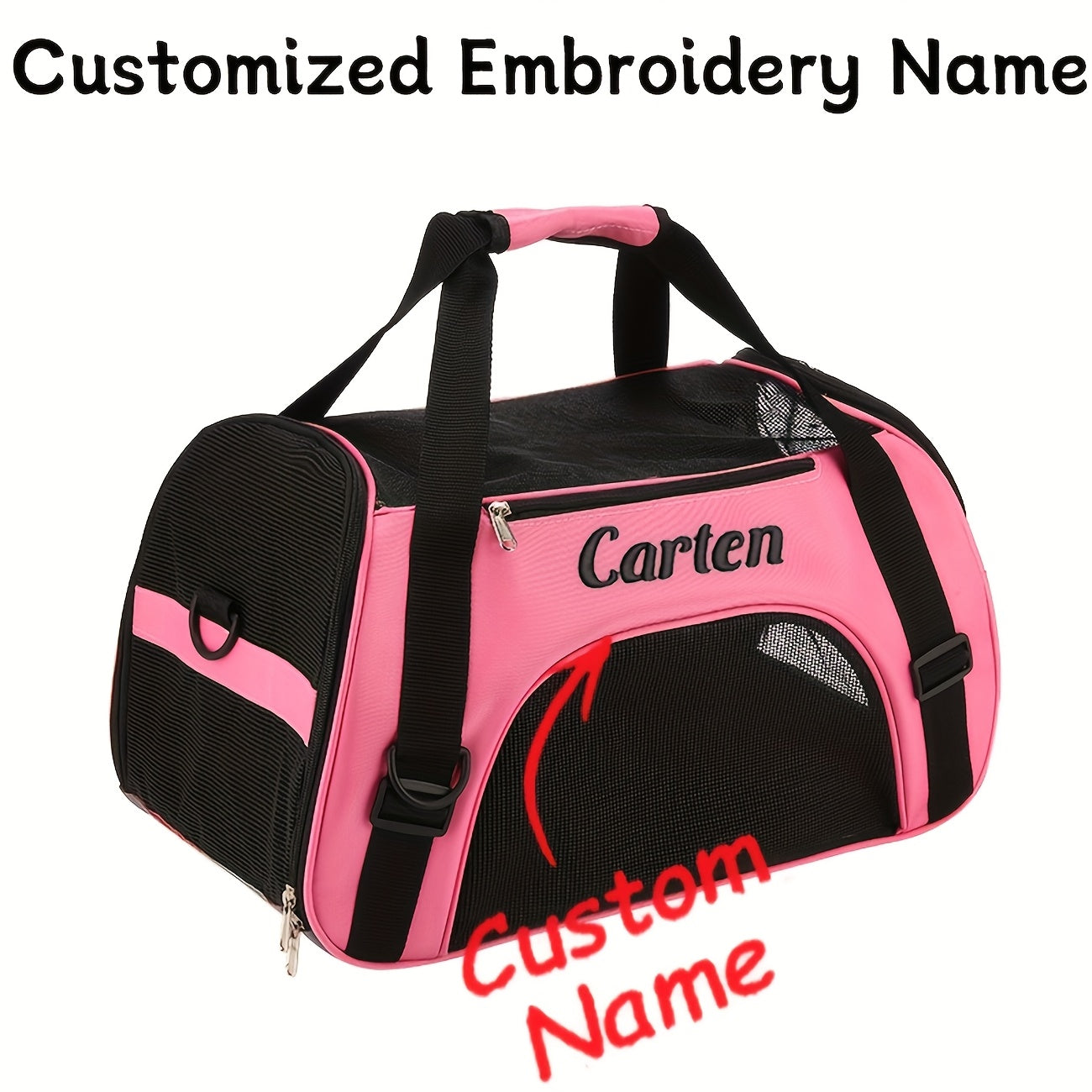 Mochila para transporte de cães e gatos bordada personalizada - Bolsa de viagem  com malha de ventilação, design dobrável e transversal e poliéster durável.