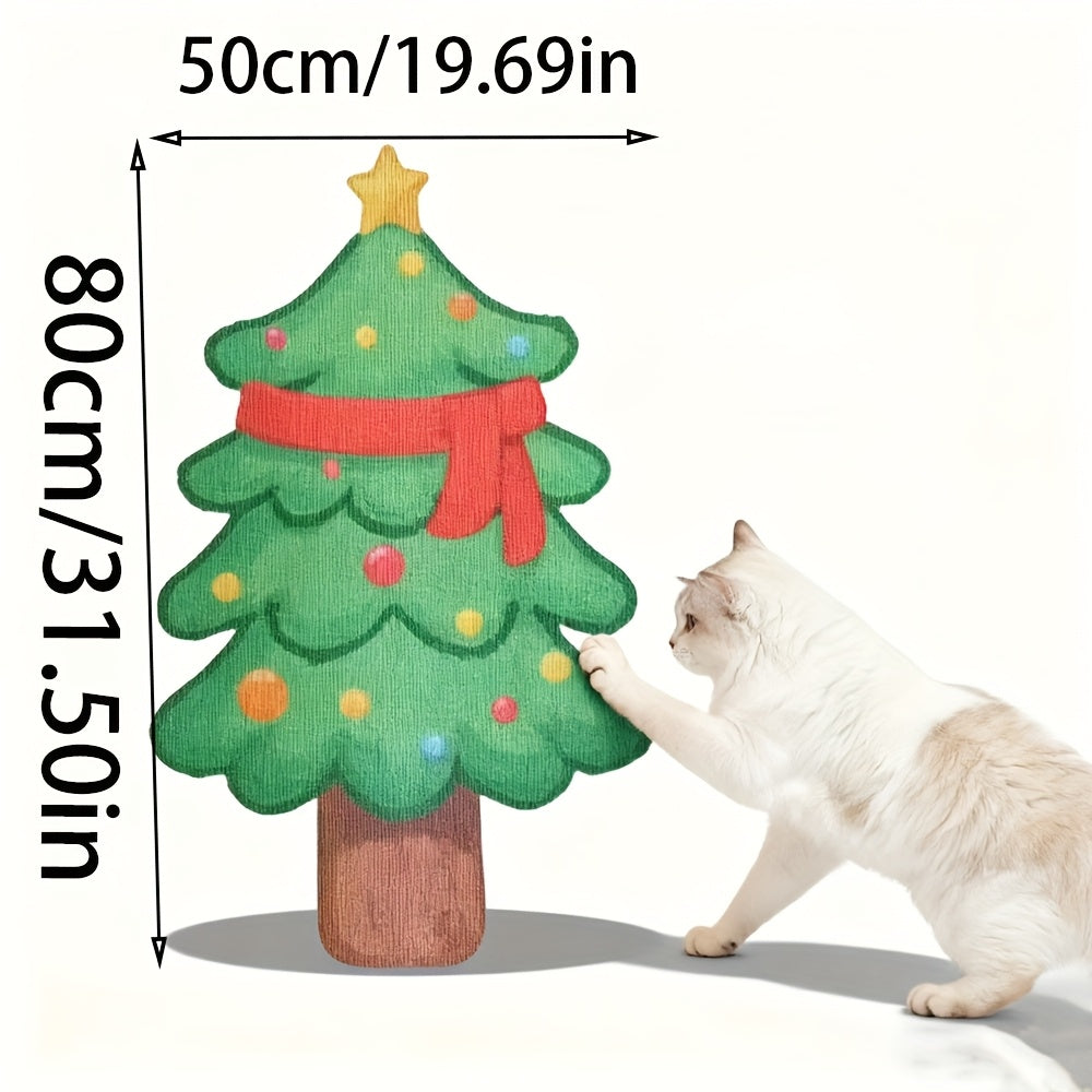 Arranhador para gatos em formato de árvore de Natal, feito com material espesso, durável e que não solta pelos.