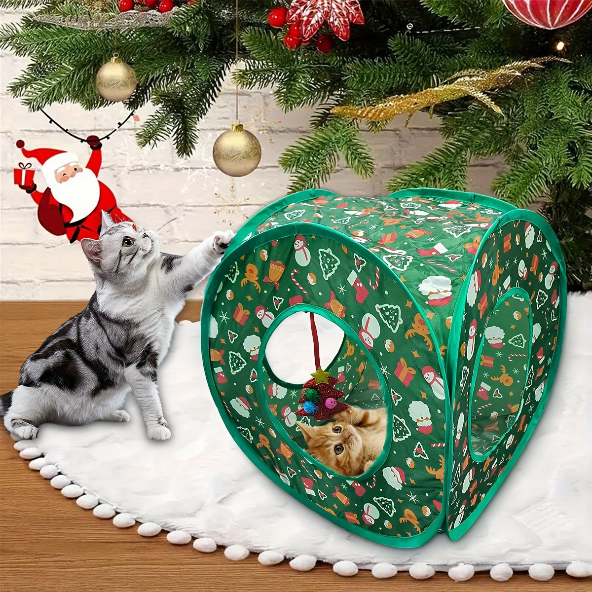 Túnel Natal dobrável para gatos - Esconderijo interativo para gatos, cães e coelhos