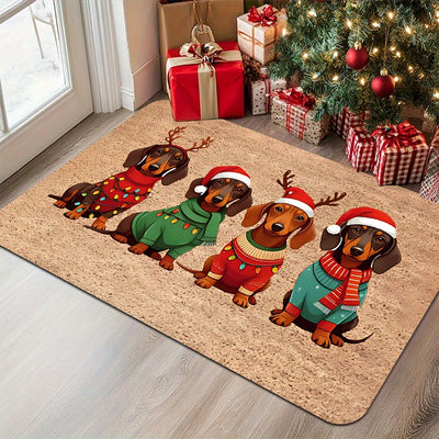 Tapete de Natal para Porta com Design de Dachshund, Chapéu e Suéter