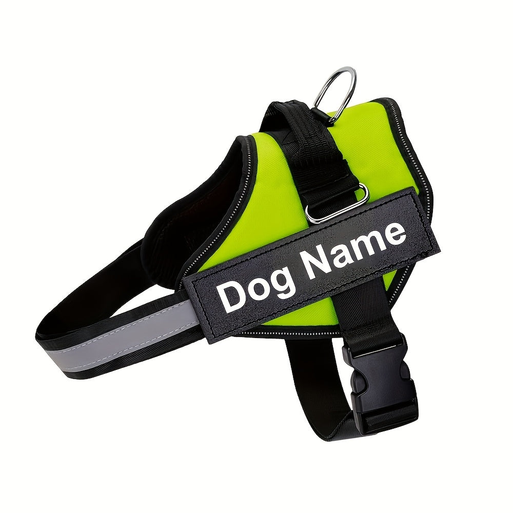 Arreio Refletivo Personalizável para Cães - Anti-Fuga, Colete de Peito Ajustável para Animais de Estimação com Nome e Número de Telefone Personalizados
