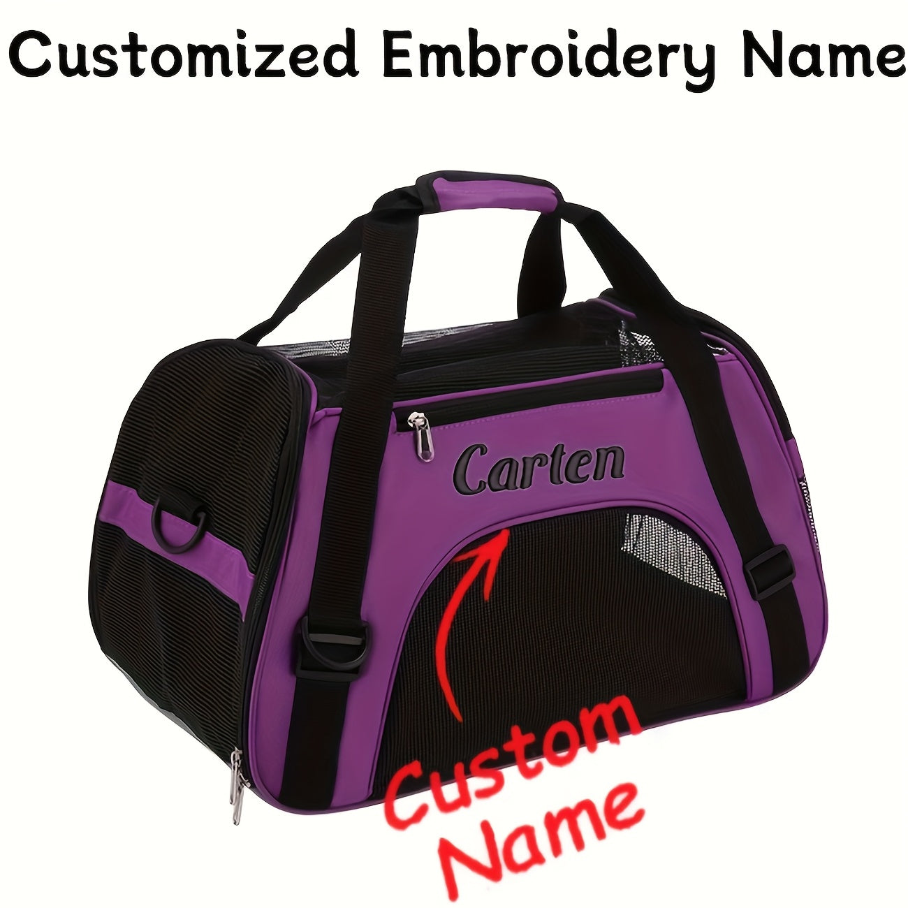 Mochila para transporte de cães e gatos bordada personalizada - Bolsa de viagem  com malha de ventilação, design dobrável e transversal e poliéster durável.