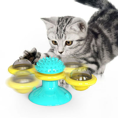 Moinho de vento giratório para gatos, brinquedo multifuncional para arranhar e coçar os dentes