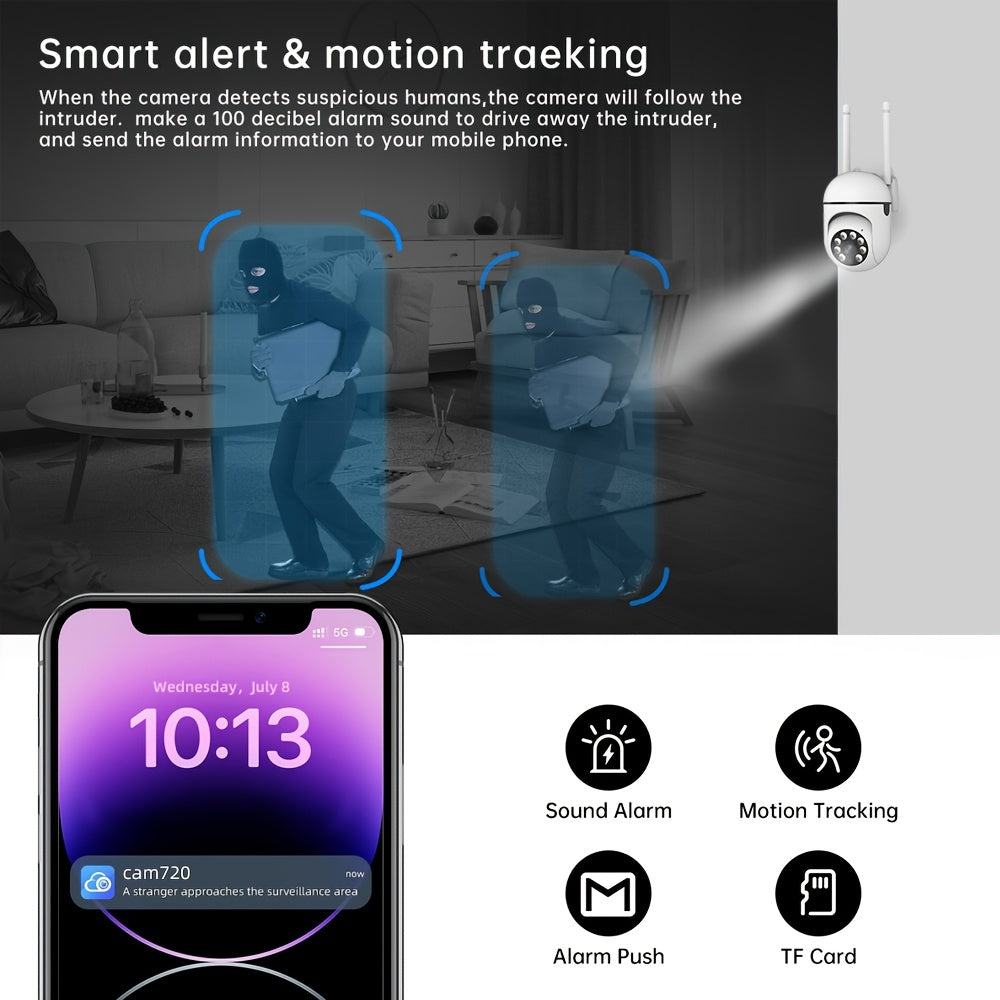 Câmera com visão noturna colorida sem fio WIFI 1080P Full HD Câmera interna/externa Áudio fio WIFI Pan/Tilt/Zoom 2.4G Wi-Fi Câmera de segurança residencial inteligente com rastreamento de movimento