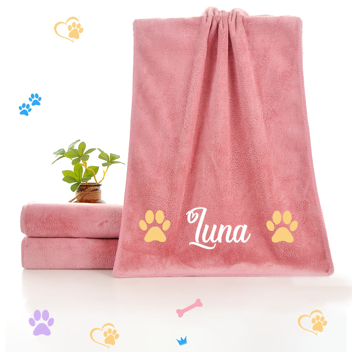 Toalha de Banho Personalizada para Pets - Secagem Rápida com Nome/Texto Personalizado