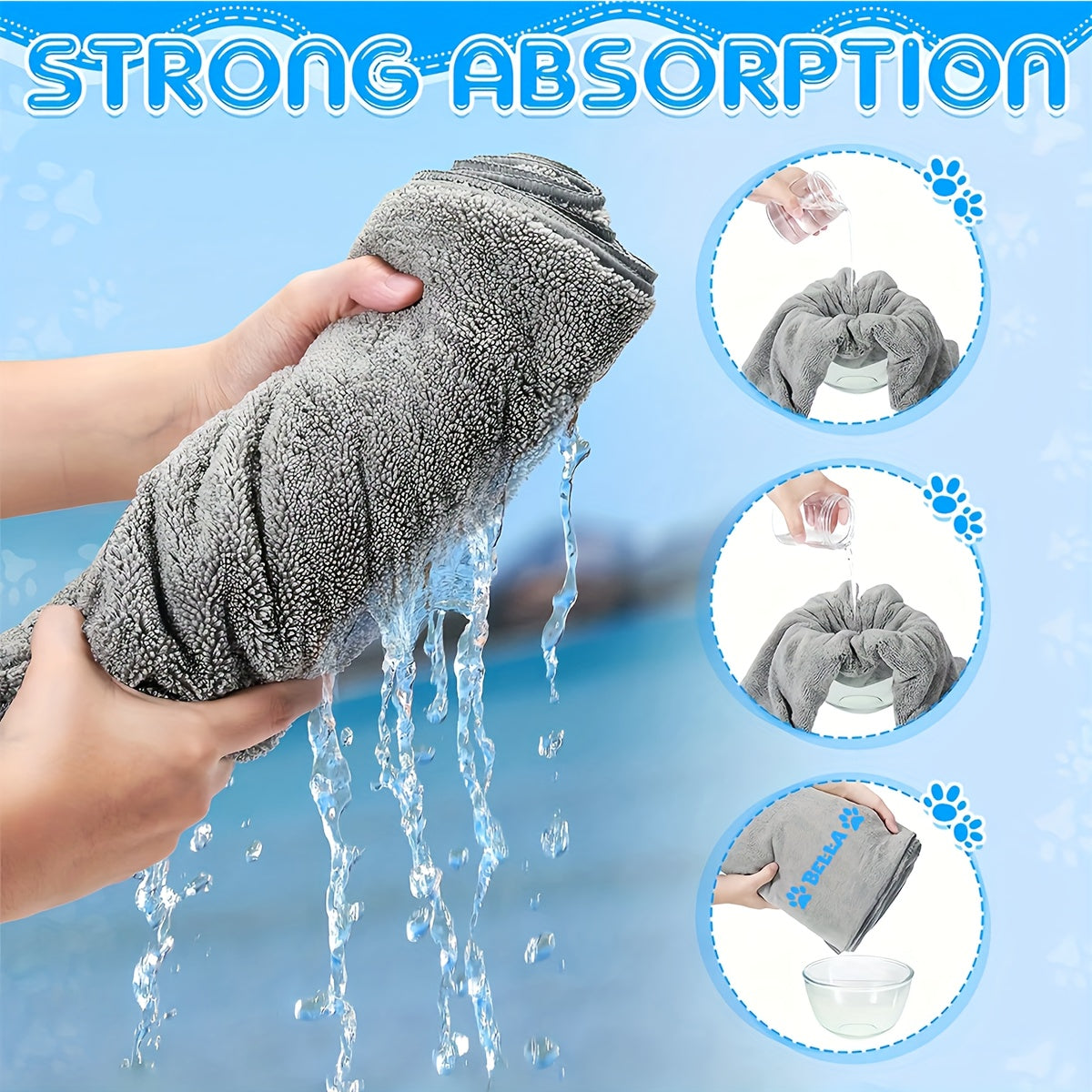 Toalha de Banho Personalizada para Pets - Secagem Rápida com Nome/Texto Personalizado