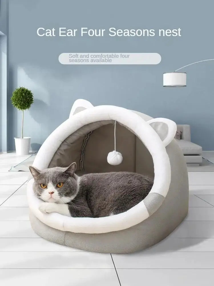 Ninho para Gatos com Orelhas, Modelo Four Seasons General, Semi-fechado, Quente para o Inverno