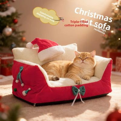 Ninho para gatos quentinho no inverno, removível e lavável, extragrande, acessórios de Natal para pets