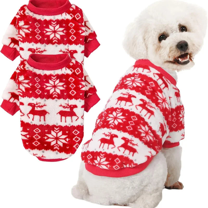 Roupa de Natal quentinha para animais de estimação, ideal para cães e gatos de pequeno e médio porte.