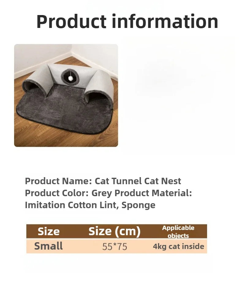 Nova cama em formato de túnel em U para gatos, com tapete removível e lavável para brincadeiras de esconde-esconde.
