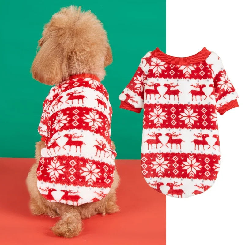 Roupa de Natal quentinha para animais de estimação, ideal para cães e gatos de pequeno e médio porte.
