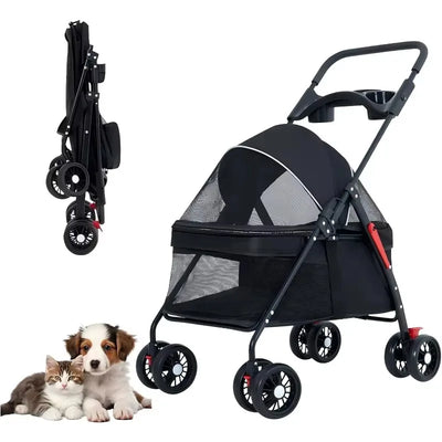 Carrinho de Passeio para Cães e Gatos - Leve, Dobrável e Ideal para Viagens