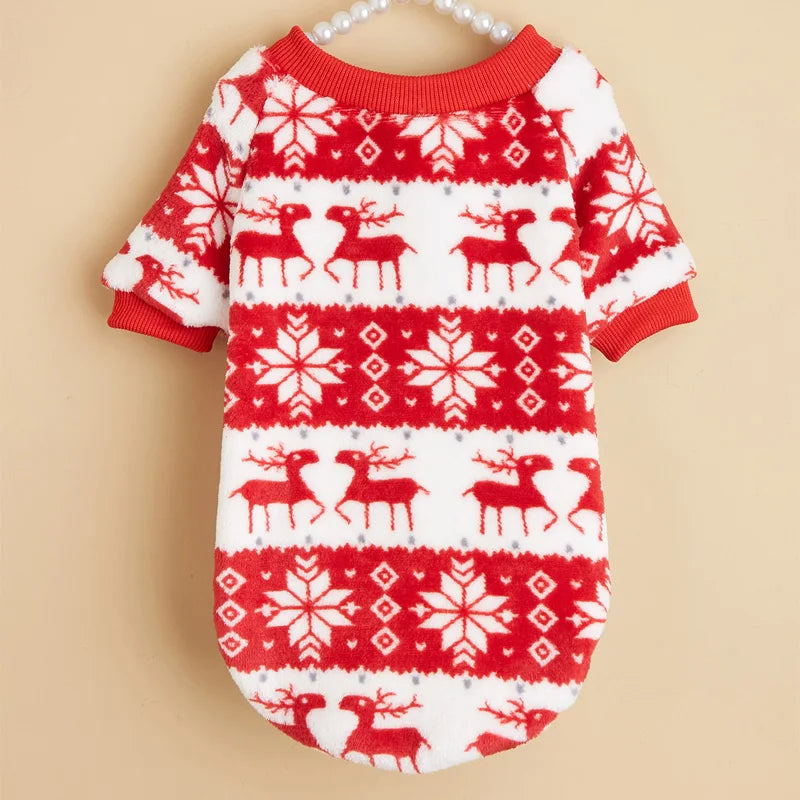 Roupa de Natal quentinha para animais de estimação, ideal para cães e gatos de pequeno e médio porte.